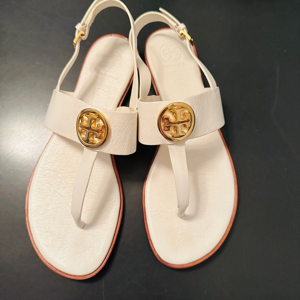 Tory Burch Bryce Leather Thong Sandals White Size 8